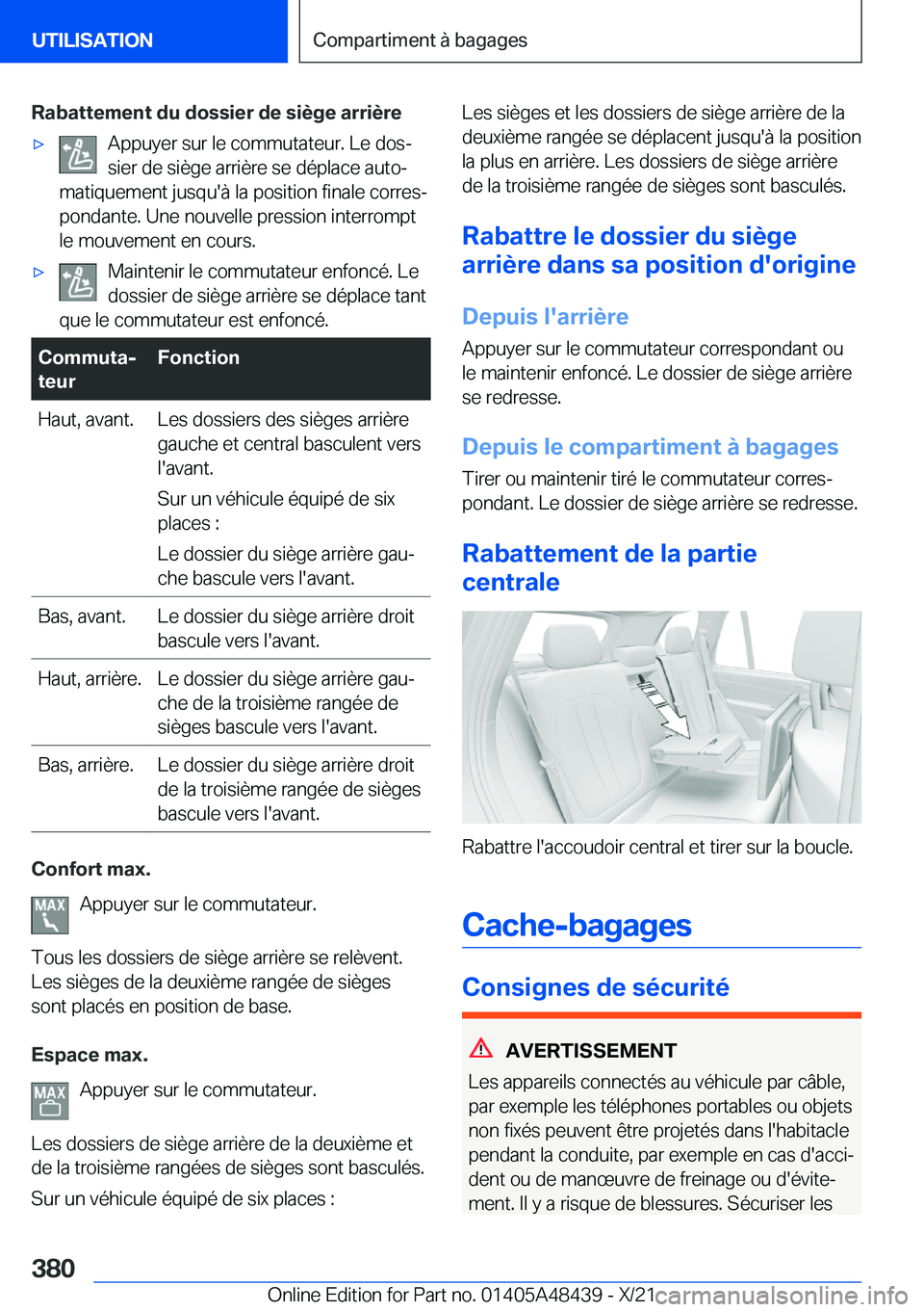 BMW X7 2022  Notices Demploi (in French) �R�a�b�a�t�t�e�m�e�n�t��d�u��d�o�s�s�i�e�r��d�e��s�i�è�g�e��a�r�r�i�è�r�e'x�A�p�p�u�y�e�r��s�u�r��l�e��c�o�m�m�u�t�a�t�e�u�r�.��L�e��d�o�sj
�s�i�e�r��d�e��s�i�è�g�e��a�r�r�i�è�r�