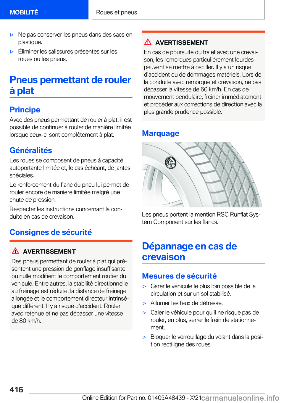 BMW X7 2022  Notices Demploi (in French) 'x�N�e��p�a�s��c�o�n�s�e�r�v�e�r��l�e�s��p�n�e�u�s��d�a�n�s��d�e�s��s�a�c�s��e�n
�p�l�a�s�t�i�q�u�e�.'x�É�l�i�m�i�n�e�r��l�e�s��s�a�l�i�s�s�u�r�e�s��p�r�é�s�e�n�t�e�s��s�u�r��l�