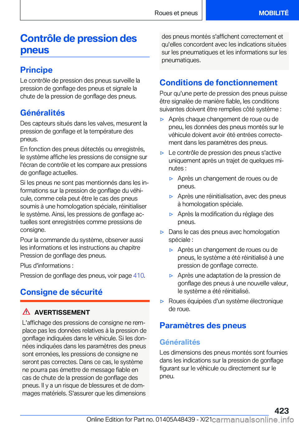 BMW X7 2022  Notices Demploi (in French) �C�o�n�t�r�