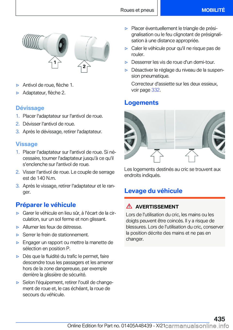BMW X7 2022  Notices Demploi (in French) 'x�A�n�t�i�v�o�l��d�e��r�o�u�e�,��f�l�è�c�h�e��1�.'x�A�d�a�p�t�a�t�e�u�r�,��f�l�è�c�h�e��2�.
�D�é�v�i�s�s�a�g�e
�1�.�P�l�a�c�e�r��l�'�a�d�a�p�t�a�t�e�u�r��s�u�r��l�'�a�n�t�