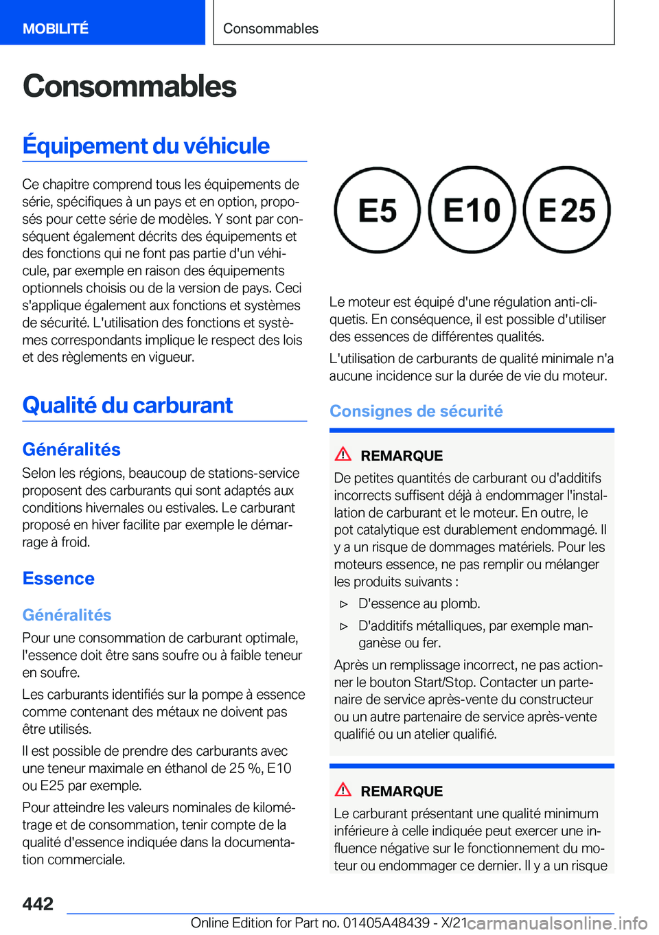 BMW X7 2022  Notices Demploi (in French) �C�o�n�s�o�m�m�a�b�l�e�s�