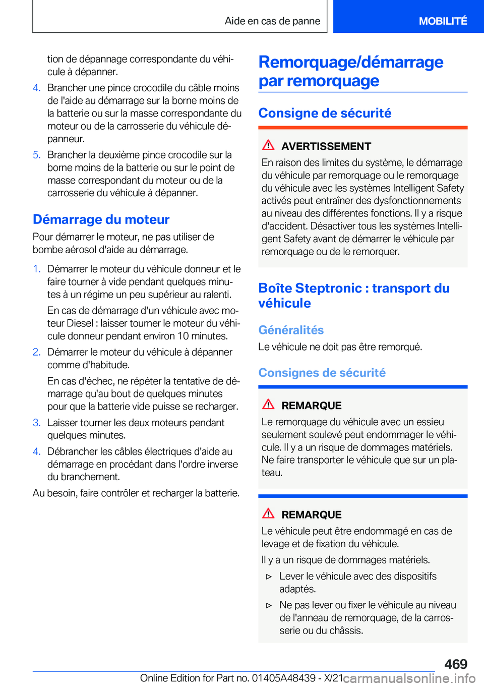 BMW X7 2022  Notices Demploi (in French) �t�i�o�n��d�e��d�é�p�a�n�n�a�g�e��c�o�r�r�e�s�p�o�n�d�a�n�t�e��d�u��v�é�h�ij�c�u�l�e��