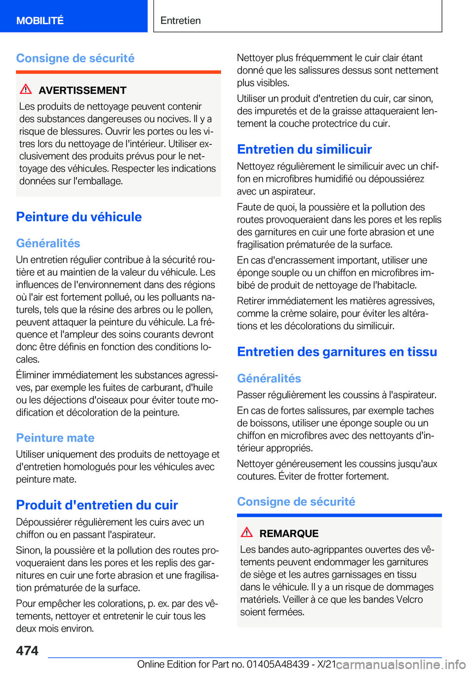 BMW X7 2022  Notices Demploi (in French) �C�o�n�s�i�g�n�e��d�e��s�é�c�u�r�i�t�é
�A�V�E�R�T�I�S�S�E�M�E�N�T
�L�e�s��p�r�o�d�u�i�t�s��d�e��n�e�t�t�o�y�a�g�e��p�e�u�v�e�n�t��c�o�n�t�e�n�i�r �d�e�s��s�u�b�s�t�a�n�c�e�s��d�a�n�g�e�r�e�