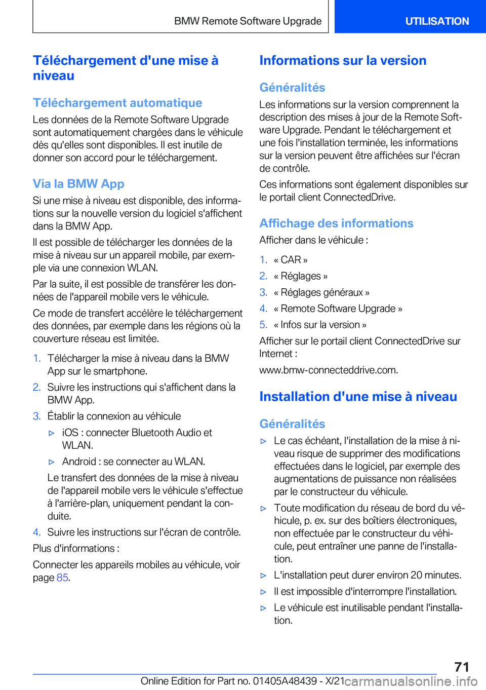 BMW X7 2022  Notices Demploi (in French) �T�é�l�é�c�h�a�r�g�e�m�e�n�t��d�'�u�n�e��m�i�s�e��
