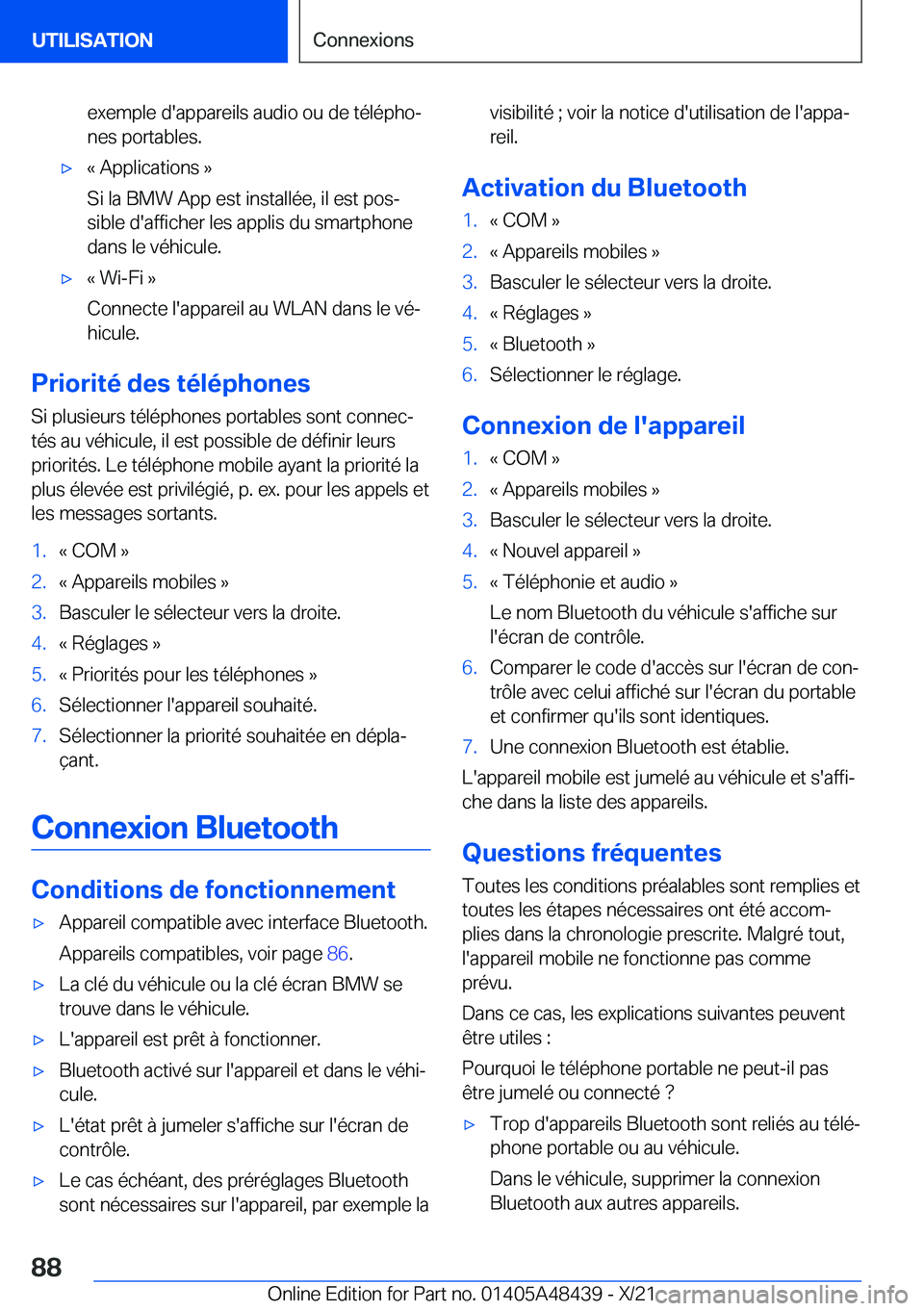 BMW X7 2022  Notices Demploi (in French) �e�x�e�m�p�l�e��d�'�a�p�p�a�r�e�i�l�s��a�u�d�i�o��o�u��d�e��t�é�l�é�p�h�oj
�n�e�s��p�o�r�t�a�b�l�e�s�.'x�k��A�p�p�l�i�c�a�t�i�o�n�s��{
�S�i��l�a��B�M�W��A�p�p��e�s�t��i�n�s�t�a