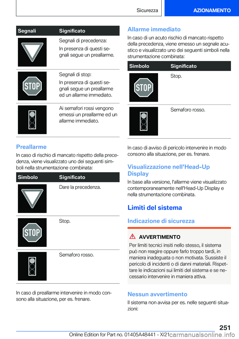 BMW X7 2022  Libretti Di Uso E manutenzione (in Italian) �S�e�g�n�a�l�i�S�i�g�n�i�f�i�c�a�t�o�S�e�g�n�a�l�i��d�i��p�r�e�c�e�d�e�n�z�a�:
�I�n��p�r�e�s�e�n�z�a��d�i��q�u�e�s�t�i��s�eª
�g�n�a�l�i��s�e�g�u�e��u�n��p�r�e�a�l�l�a�r�m�e�.�S�e�g�n�a�l�i�