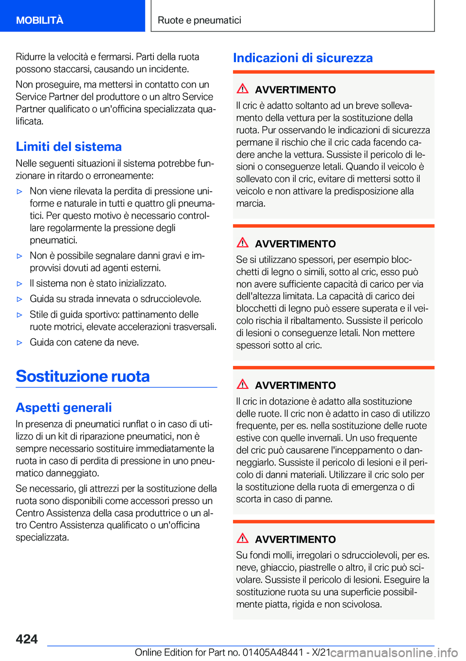 BMW X7 2022  Libretti Di Uso E manutenzione (in Italian) �R�i�d�u�r�r�e��l�a��v�e�l�o�c�i�t�