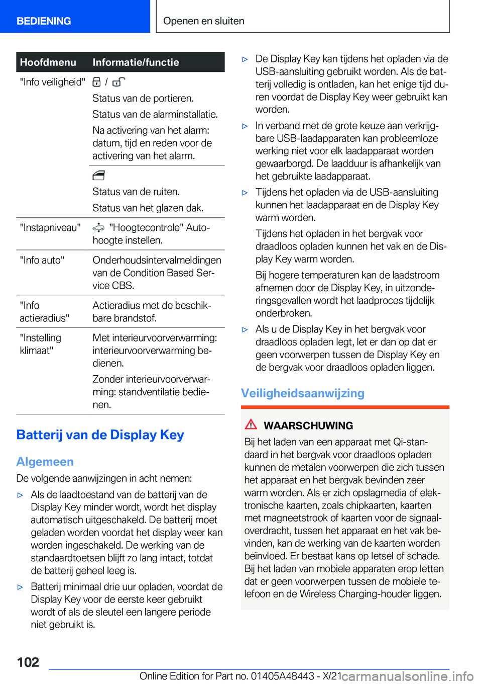BMW X7 2022  Instructieboekjes (in Dutch) �H�o�o�f�d�m�e�n�u�I�n�f�o�r�m�a�t�i�e�/�f�u�n�c�t�i�e��I�n�f�o��v�e�i�l�i�g�h�e�i�d����/���
�S�t�a�t�u�s��v�a�n��d�e��p�o�r�t�i�e�r�e�n�.
�S�t�a�t�u�s��v�a�n��d�e��a�l�a�r�m�i�n�s�t�a�l
