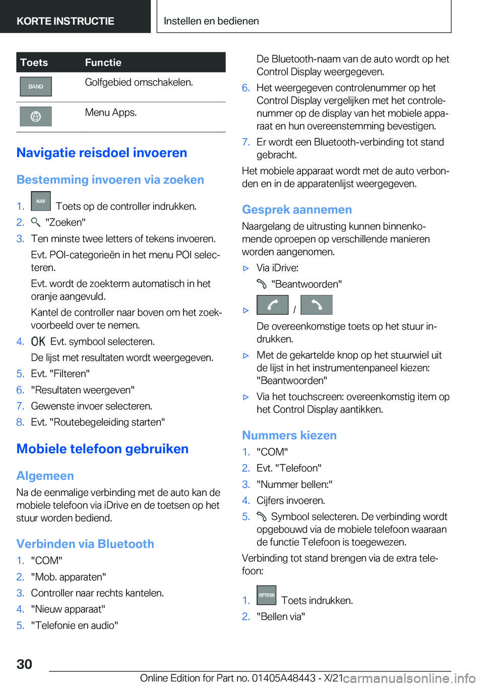 BMW X7 2022  Instructieboekjes (in Dutch) �T�o�e�t�s�F�u�n�c�t�i�e�G�o�l�f�g�e�b�i�e�d��o�m�s�c�h�a�k�e�l�e�n�.�M�e�n�u��A�p�p�s�.
�N�a�v�i�g�a�t�i�e��r�e�i�s�d�o�e�l��i�n�v�o�e�r�e�n�B�e�s�t�e�m�m�i�n�g��i�n�v�o�e�r�e�n��v�i�a��z�o�e�