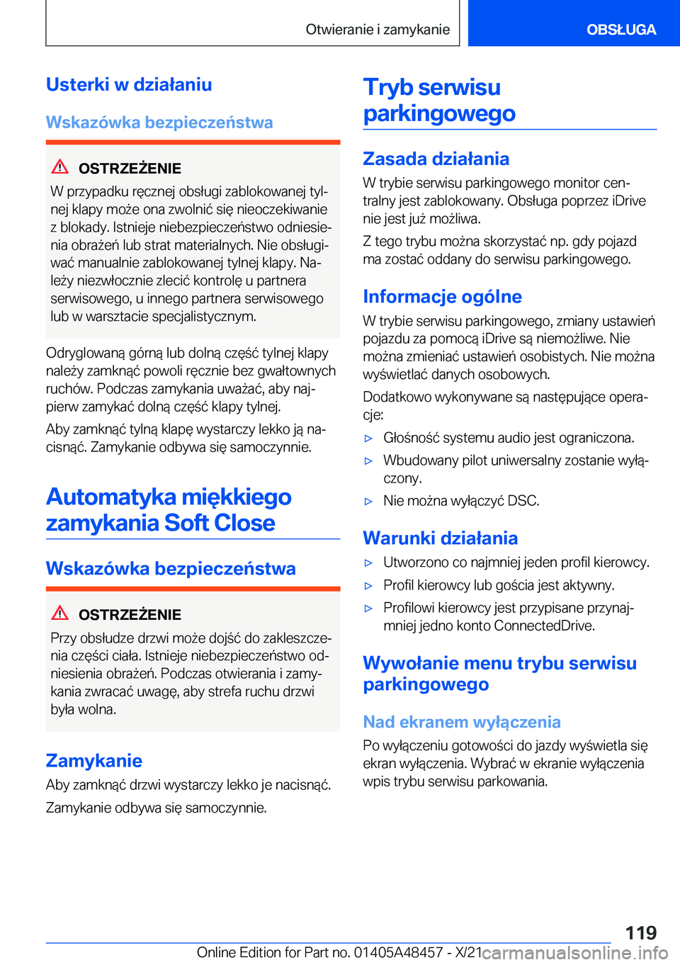 BMW X7 2022  Instrukcja obsługi (in Polish) �U�s�t�e�r�k�i��w��d�z�i�a�ł�a�n�i�u�W�s�k�a�z�
