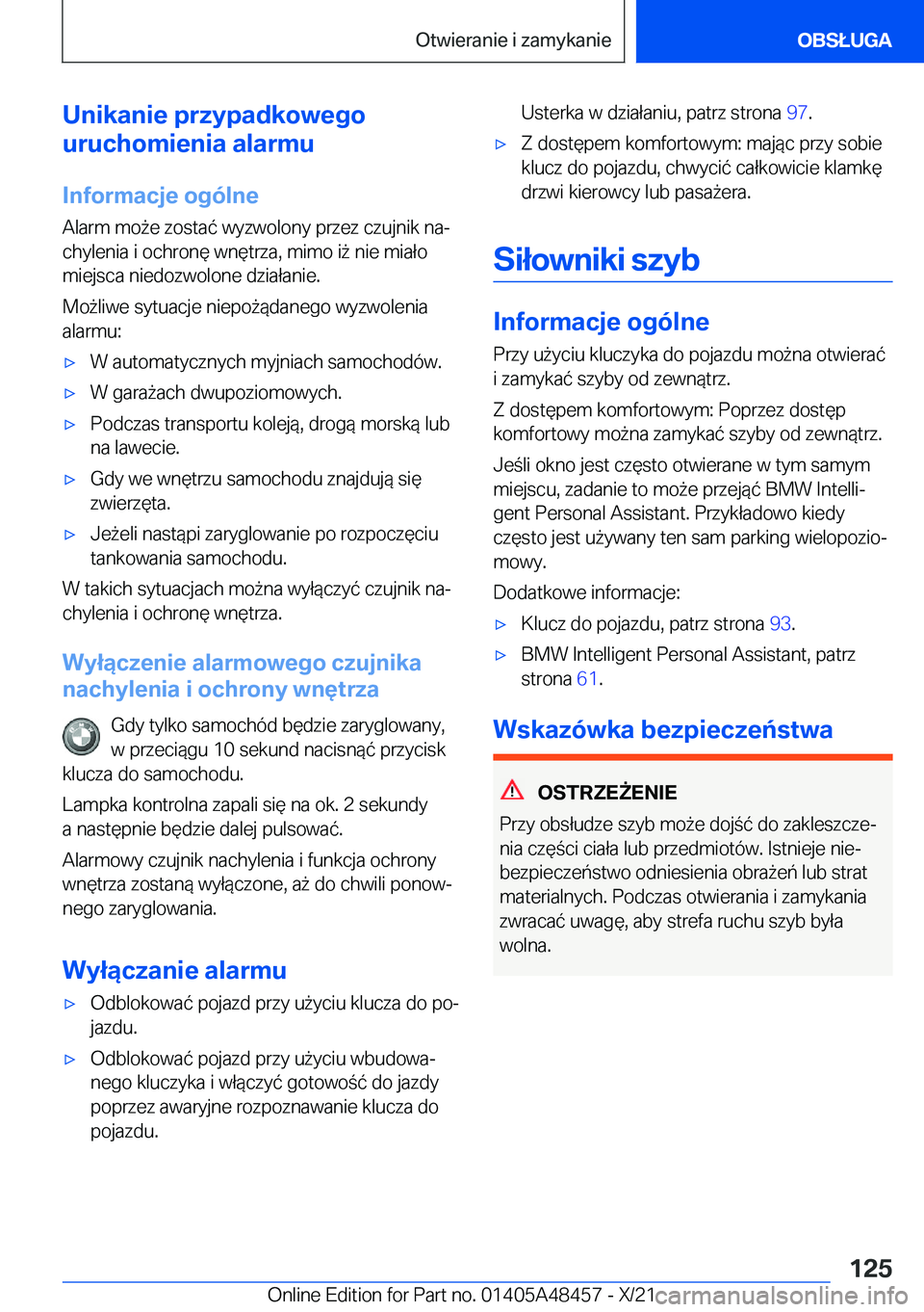 BMW X7 2022  Instrukcja obsługi (in Polish) �U�n�i�k�a�n�i�e��p�r�z�y�p�a�d�k�o�w�e�g�o
�u�r�u�c�h�o�m�i�e�n�i�a��a�l�a�r�m�u
�I�n�f�o�r�m�a�c�j�e��o�g�