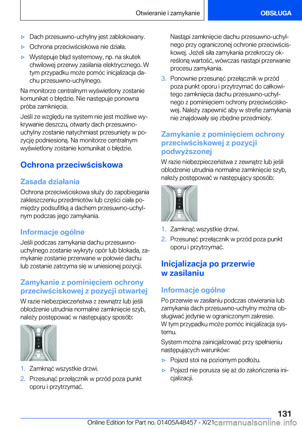 BMW X7 2022  Instrukcja obsługi (in Polish) 'x�D�a�c�h��p�r�z�e�s�u�w�n�o�-�u�c�h�y�l�n�y��j�e�s�t��z�a�b�l�o�k�o�w�a�n�y�.'x�O�c�h�r�o�n�a��p�r�z�e�c�i�w�c�i�s�k�o�w�a��n�i�e��d�z�i�a�ł�a�.'x�W�y�s�t�