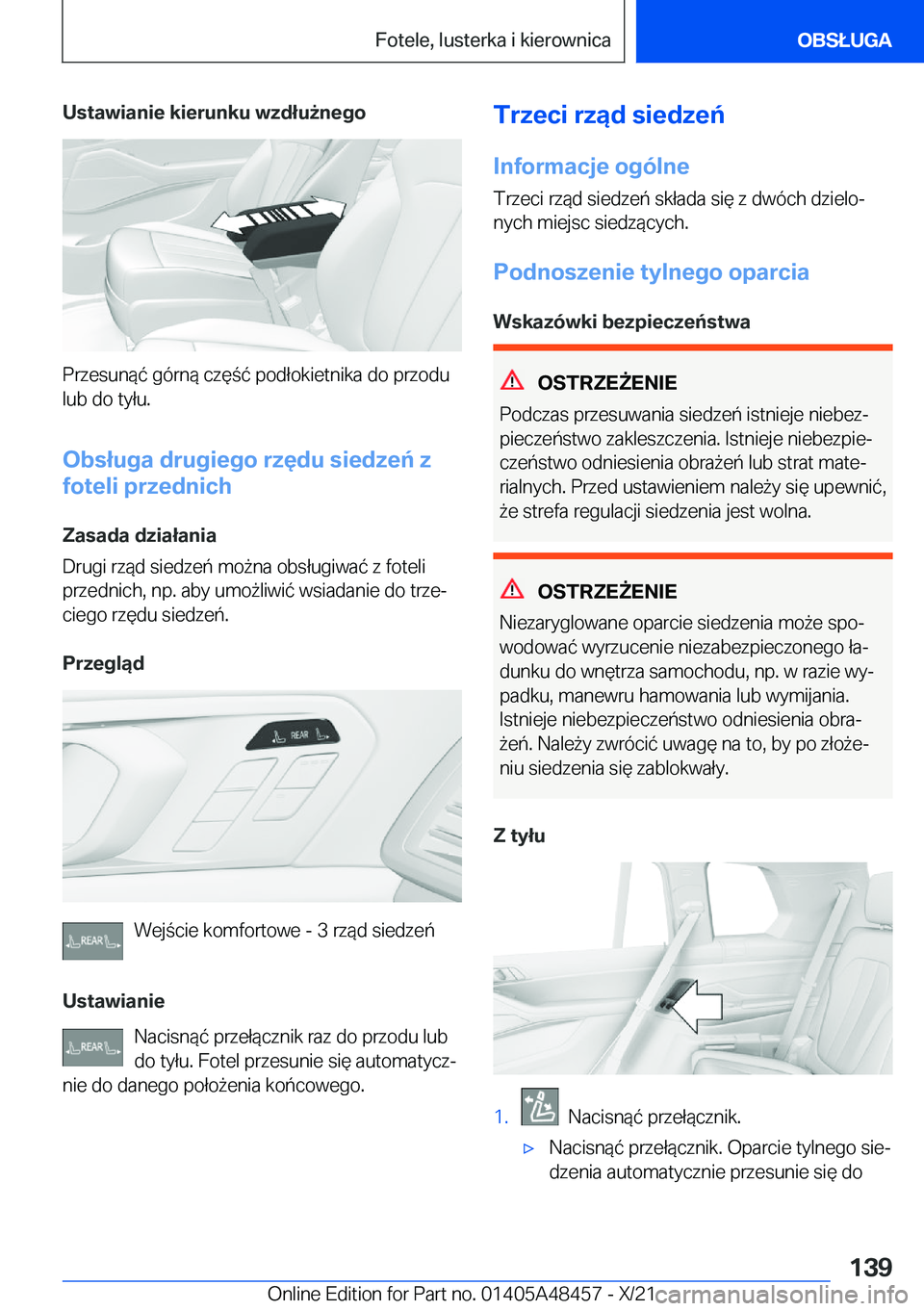 BMW X7 2022  Instrukcja obsługi (in Polish) �U�s�t�a�w�i�a�n�i�e��k�i�e�r�u�n�k�u��w�z�d�ł�u9�n�e�g�o
�P�r�z�e�s�u�n�
