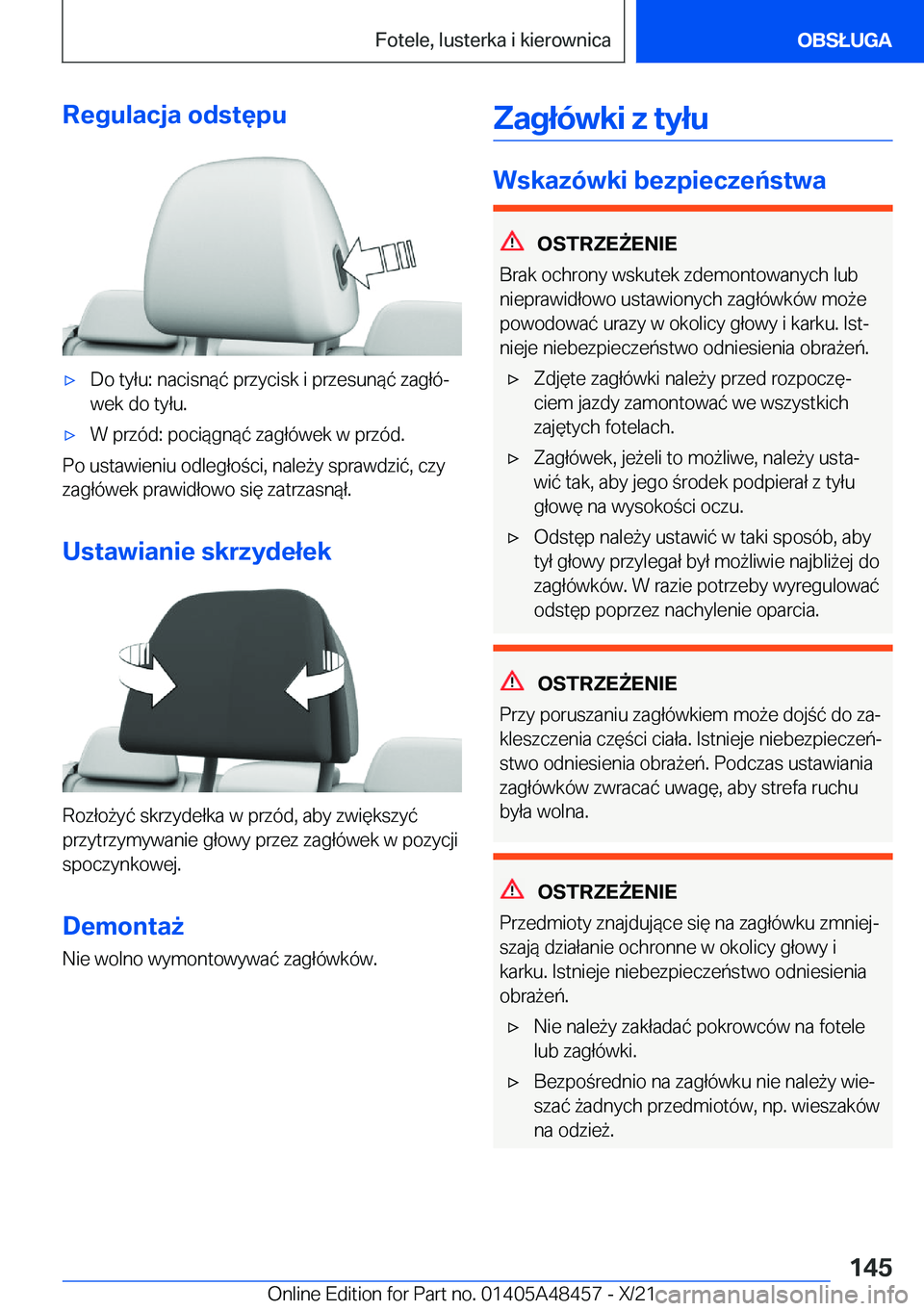 BMW X7 2022  Instrukcja obsługi (in Polish) �R�e�g�u�l�a�c�j�a��o�d�s�t�