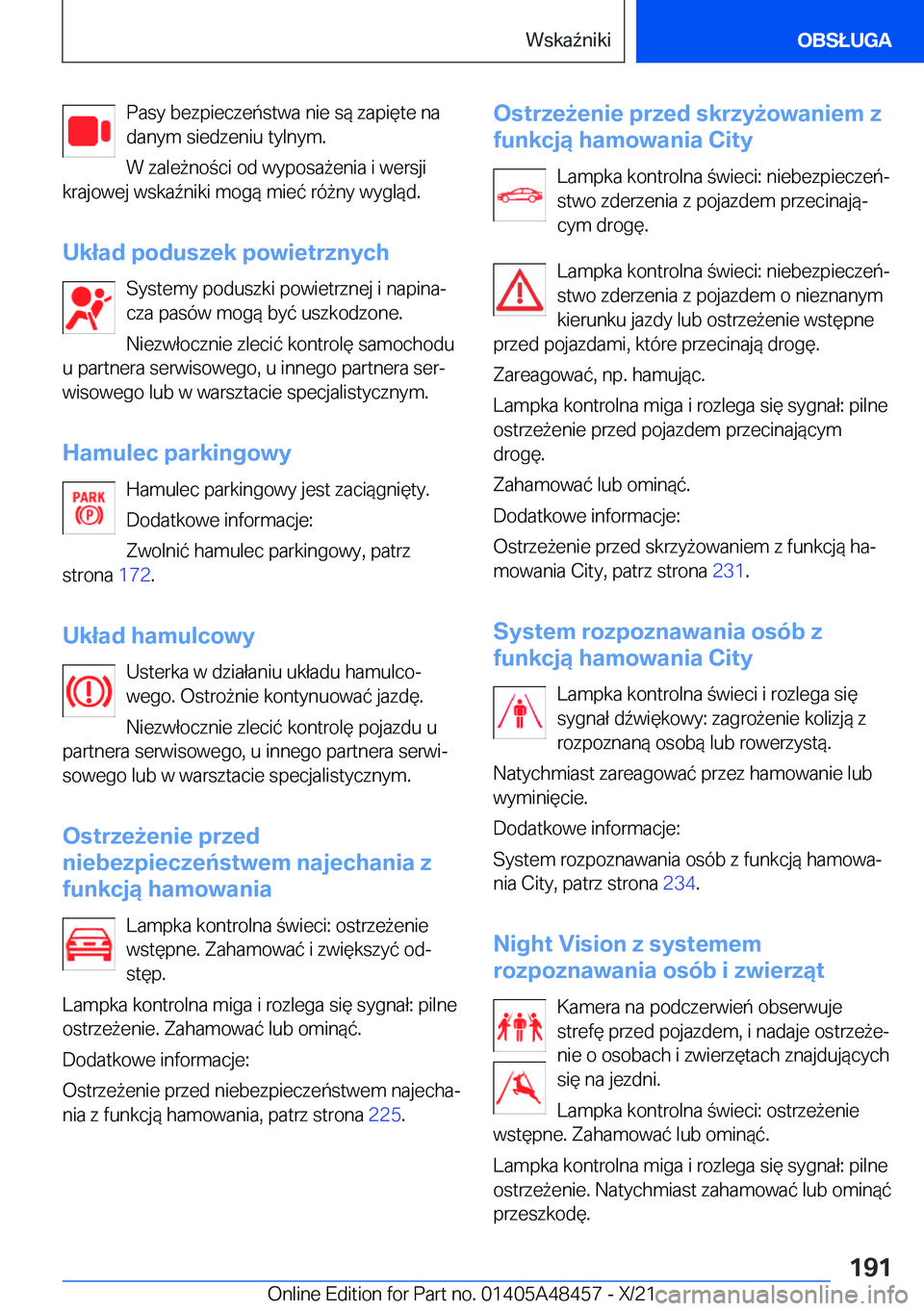 BMW X7 2022  Instrukcja obsługi (in Polish) �P�a�s�y��b�e�z�p�i�e�c�z�e�