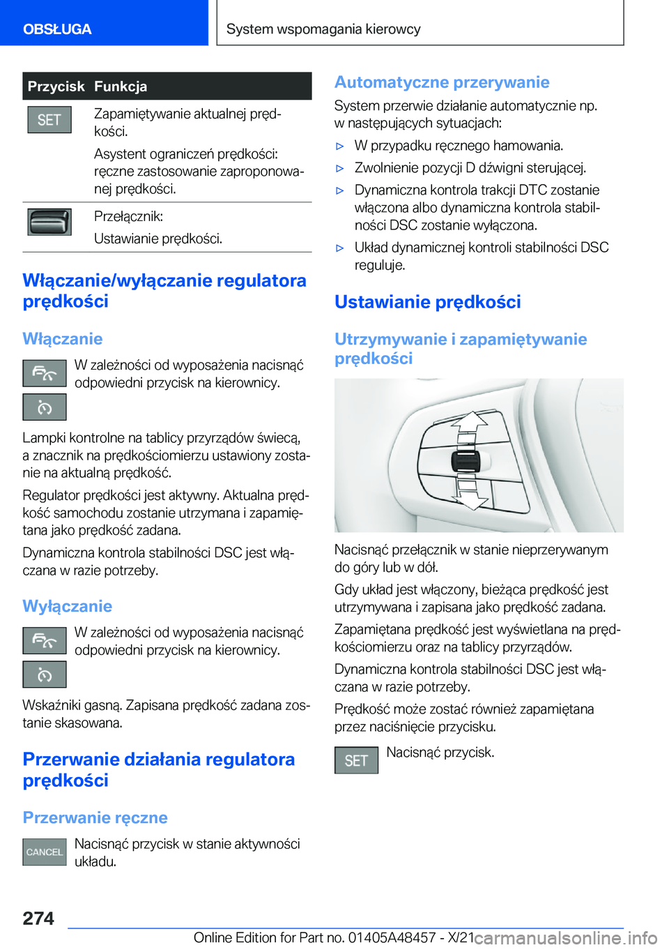 BMW X7 2022  Instrukcja obsługi (in Polish) �P�r�z�y�c�i�s�k�F�u�n�k�c�j�a�Z�a�p�a�m�i�