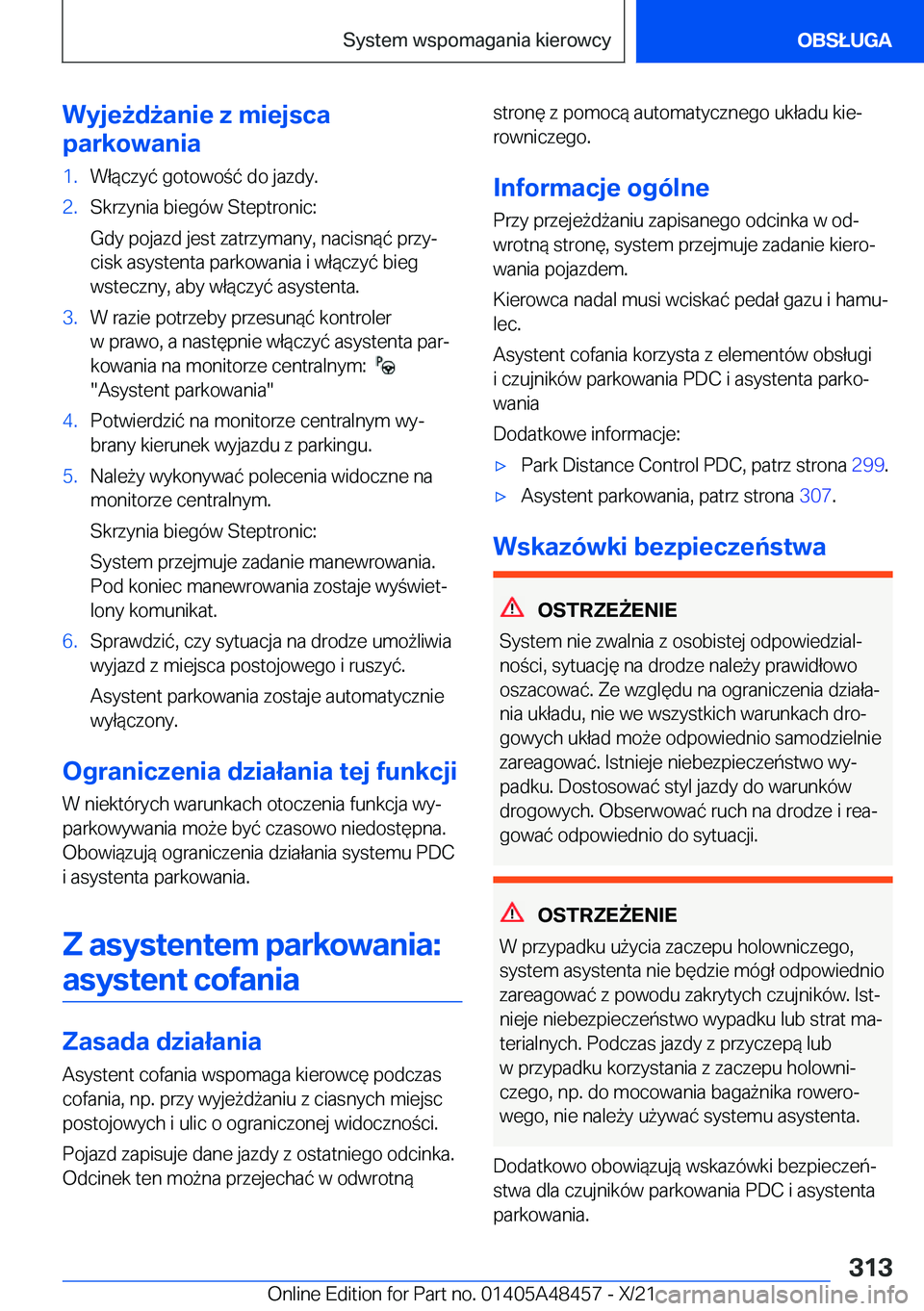 BMW X7 2022  Instrukcja obsługi (in Polish) �W�y�j�e9�d9�a�n�i�e��z��m�i�e�j�s�c�a
�p�a�r�k�o�w�a�n�i�a�1�.�W�ł�