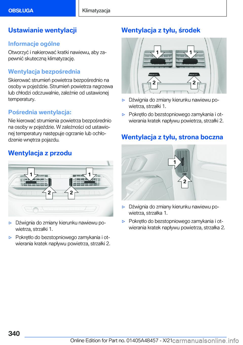 BMW X7 2022  Instrukcja obsługi (in Polish) �U�s�t�a�w�i�a�n�i�e��w�e�n�t�y�l�a�c�j�i
�I�n�f�o�r�m�a�c�j�e��o�g�