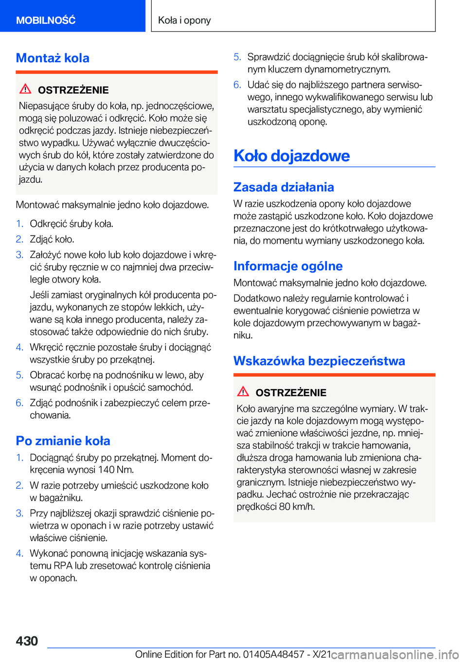 BMW X7 2022  Instrukcja obsługi (in Polish) �M�o�n�t�a9��k�o�l�a
�O�S�T�R�Z�E8�E�N�I�E
�N�i�e�p�a�s�u�j�