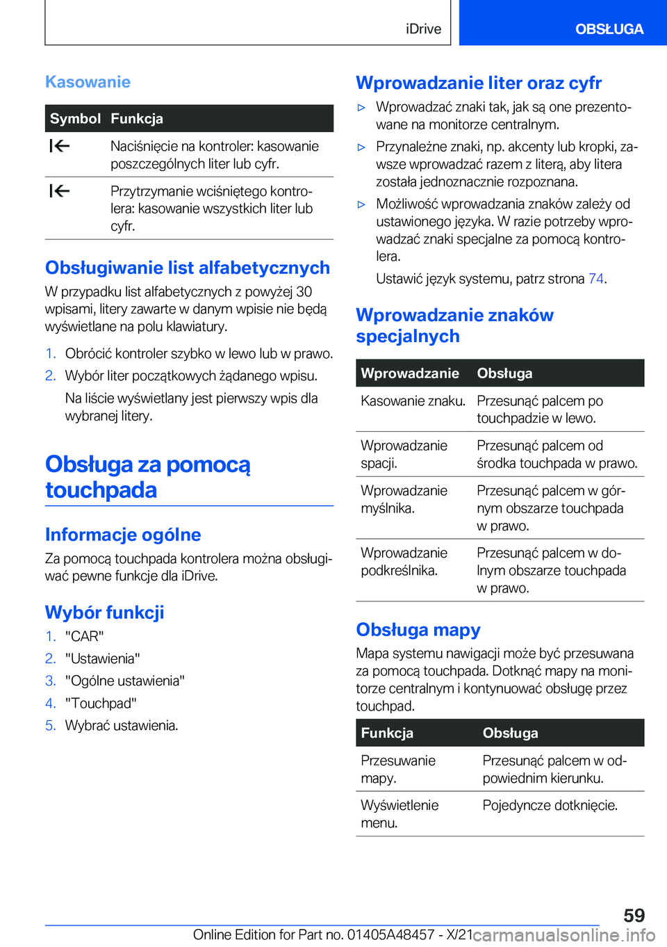 BMW X7 2022  Instrukcja obsługi (in Polish) �K�a�s�o�w�a�n�i�e�S�y�m�b�o�l�F�u�n�k�c�j�a��N�a�c�i�n�i�