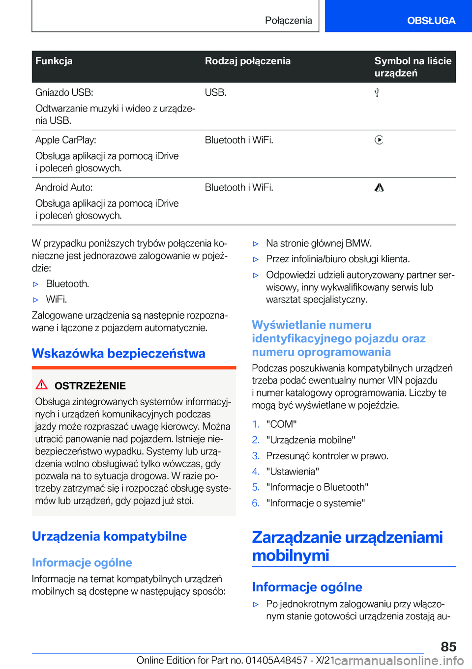 BMW X7 2022  Instrukcja obsługi (in Polish) �F�u�n�k�c�j�a�R�o�d�z�a�j��p�o�ł�ą�c�z�e�n�i�a�S�y�m�b�o�l��n�a��l�i�c�i�e
�u�r�z�ą�d�z�e�