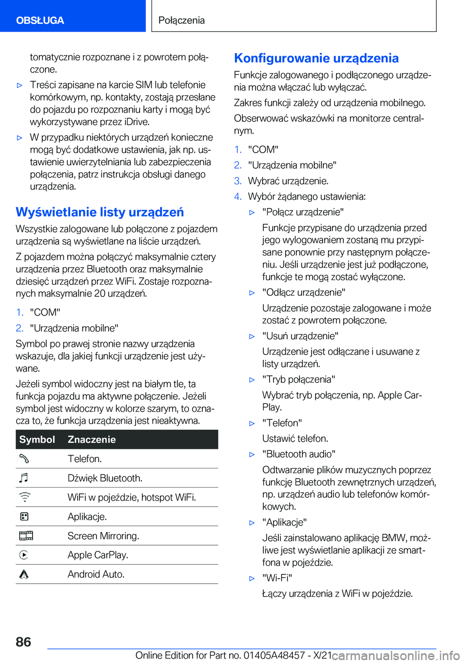 BMW X7 2022  Instrukcja obsługi (in Polish) �t�o�m�a�t�y�c�z�n�i�e��r�o�z�p�o�z�n�a�n�e��i��z��p�o�w�r�o�t�e�m��p�o�ł�