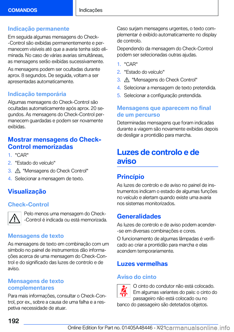 BMW X7 2022  Manual do condutor (in Portuguese) �I�n�d�i�c�a�