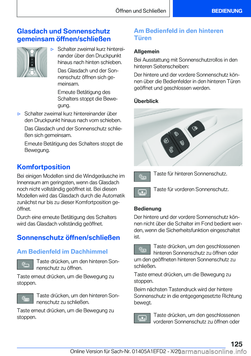 BMW X7 2021  Betriebsanleitungen (in German) �G�l�a�s�d�a�c�h��u�n�d��S�o�n�n�e�n�s�c�h�u�t�z
�g�e�m�e�i�n�s�a�m��