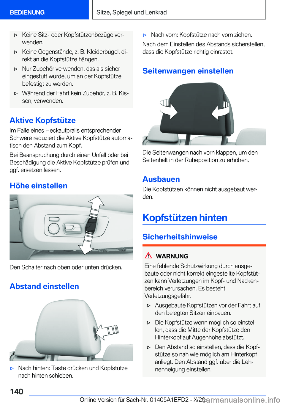 BMW X7 2021  Betriebsanleitungen (in German) x�K�e�i�n�e��S�i�t�z�-��o�d�e�r��K�o�p�f�s�t�