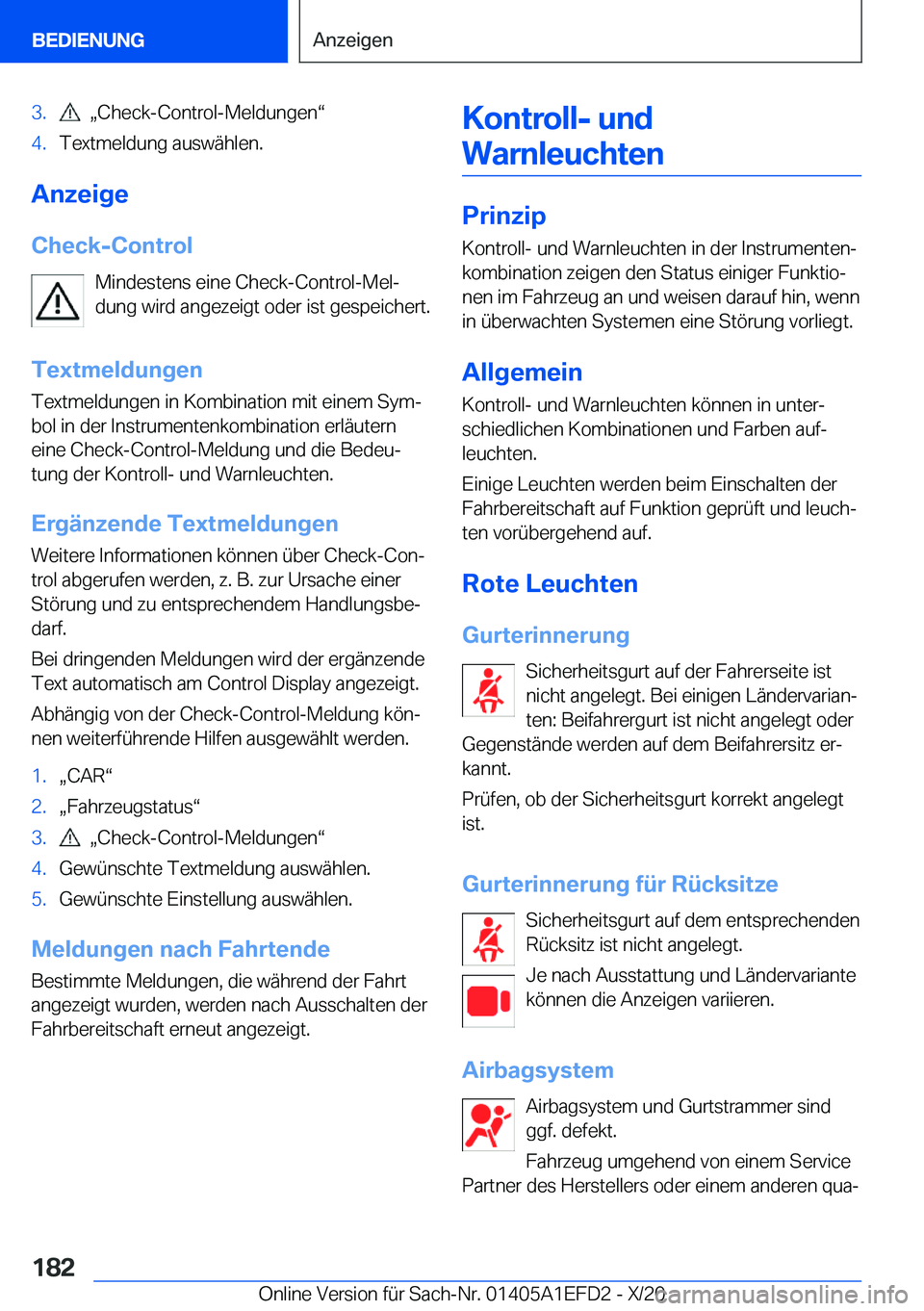 BMW X7 2021  Betriebsanleitungen (in German) �3�.��x�C�h�e�c�k�-�C�o�n�t�r�o�l�-�M�e�l�d�u�n�g�e�nv�4�.�T�e�x�t�m�e�l�d�u�n�g��a�u�s�w�