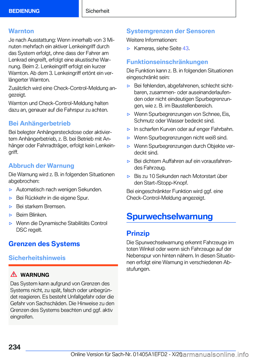 BMW X7 2021  Betriebsanleitungen (in German) �W�a�r�n�t�o�n
�J�e��n�a�c�h��A�u�s�s�t�a�t�t�u�n�g�:��W�e�n�n��i�n�n�e�r�h�a�l�b��v�o�n��3��M�ij
�n�u�t�e�n��m�e�h�r�f�a�c�h��e�i�n��a�k�t�i�v�e�r��L�e�n�k�e�i�n�g�r�i�f�f��d�u�r�c�h
�d�