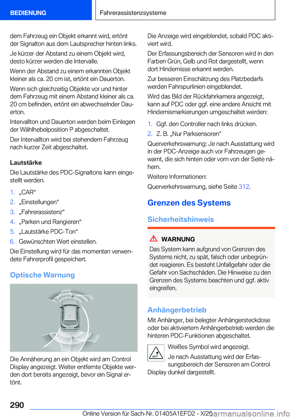 BMW X7 2021  Betriebsanleitungen (in German) �d�e�m��F�a�h�r�z�e�u�g��e�i�n��O�b�j�e�k�t��e�r�k�a�n�n�t��w�i�r�d�,��e�r�t�