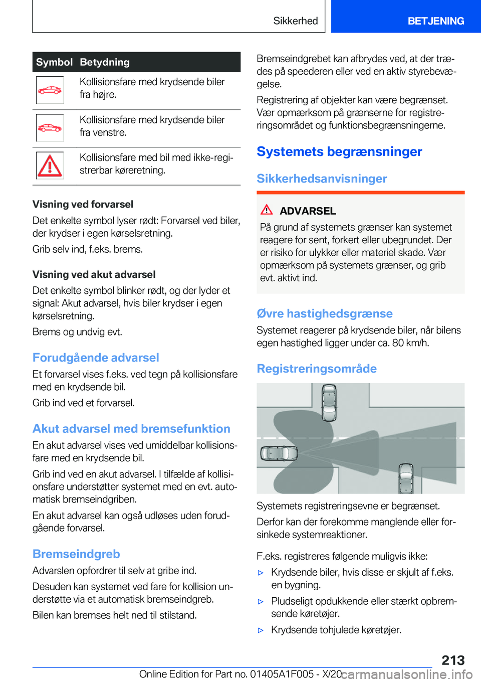 BMW X7 2021  InstruktionsbØger (in Danish) �S�y�m�b�o�l�B�e�t�y�d�n�i�n�g�K�o�l�l�i�s�i�o�n�s�f�a�r�e��m�e�d��k�r�y�d�s�e�n�d�e��b�i�l�e�r
�f�r�a��h�
