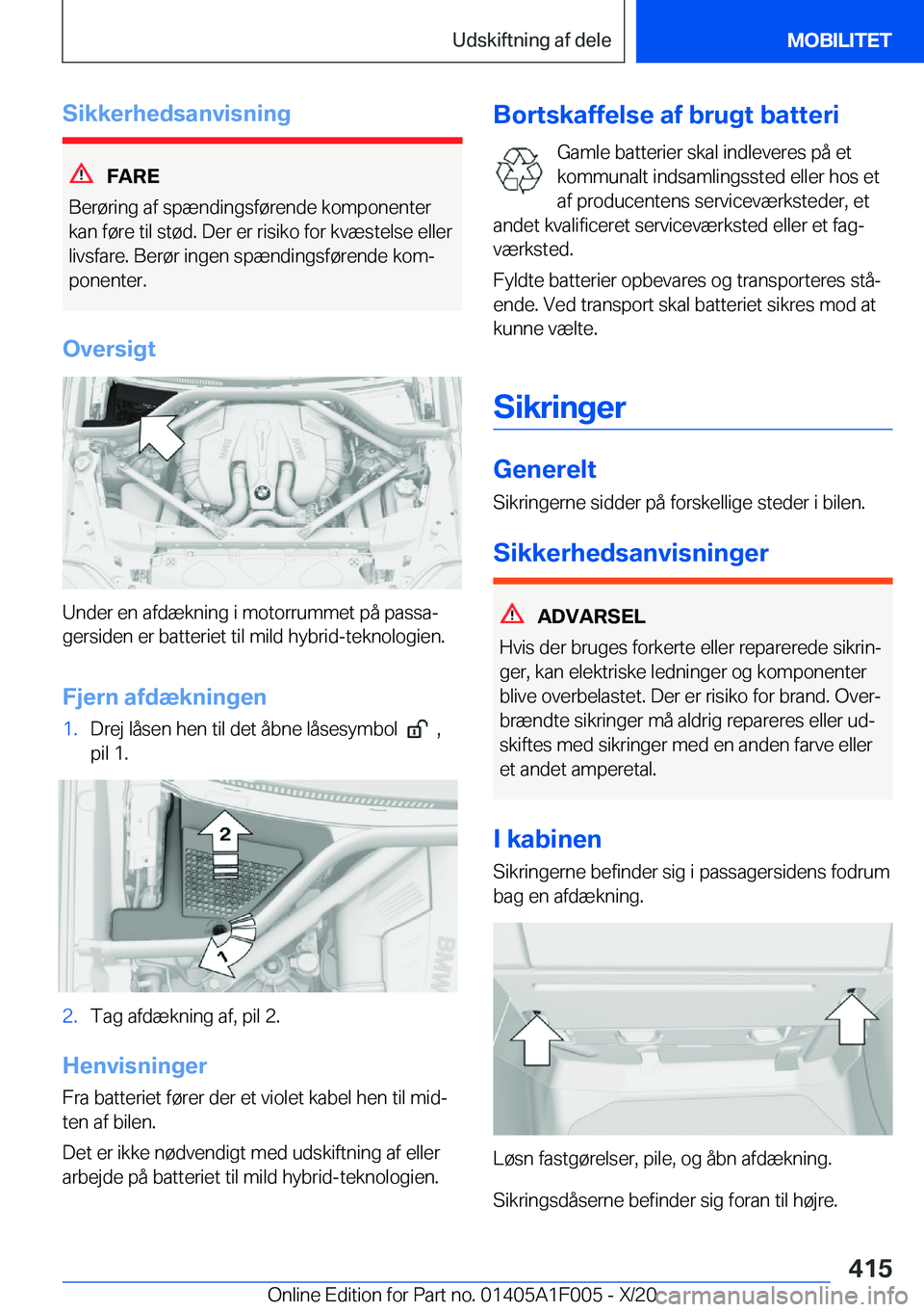 BMW X7 2021  InstruktionsbØger (in Danish) �S�i�k�k�e�r�h�e�d�s�a�n�v�i�s�n�i�n�g
�F�A�R�E
�B�e�r�