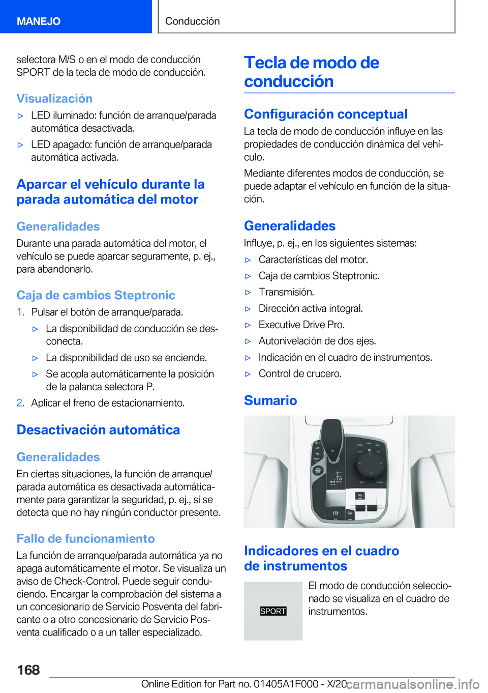 BMW X7 2021  Manuales de Empleo (in Spanish) �s�e�l�e�c�t�o�r�a��M�/�S��o��e�n��e�l��m�o�d�o��d�e��c�o�n�d�u�c�c�i�