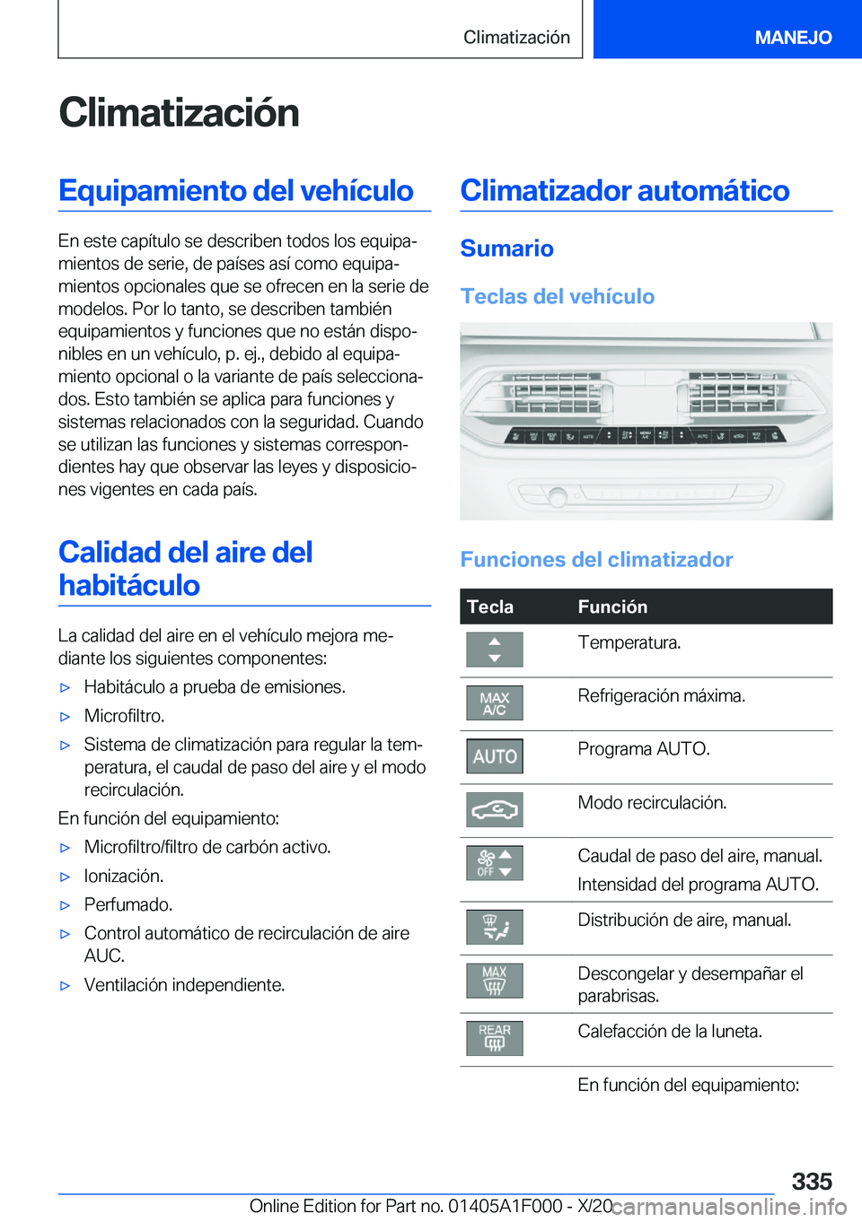 BMW X7 2021  Manuales de Empleo (in Spanish) �C�l�i�m�a�t�i�z�a�c�i�