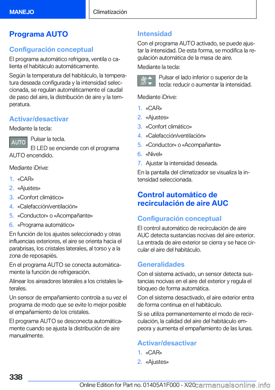 BMW X7 2021  Manuales de Empleo (in Spanish) �P�r�o�g�r�a�m�a��A�U�T�O
�C�o�n�f�i�g�u�r�a�c�i�