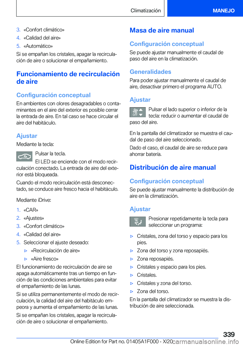 BMW X7 2021  Manuales de Empleo (in Spanish) �3�.�«�C�o�n�f�o�r�t��c�l�i�m�