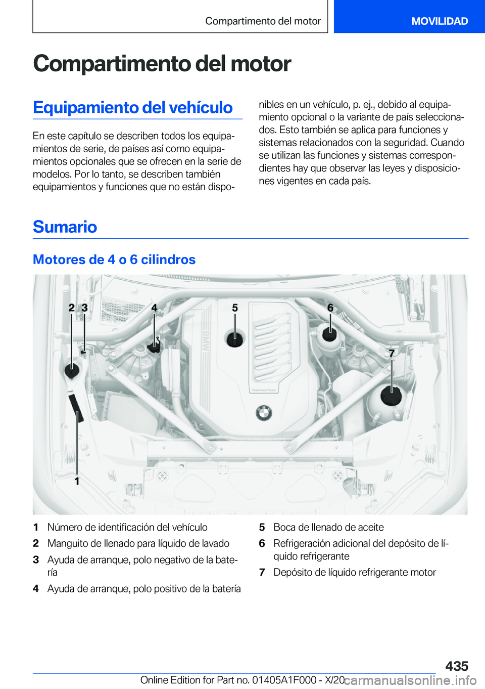 BMW X7 2021  Manuales de Empleo (in Spanish) �C�o�m�p�a�r�t�i�m�e�n�t�o��d�e�l��m�o�t�o�r�E�q�u�i�p�a�m�i�e�n�t�o��d�e�l��v�e�h�