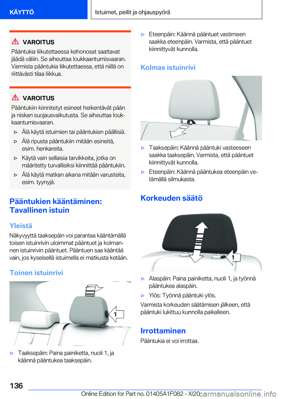 BMW X7 2021  Omistajan Käsikirja (in Finnish) �V�A�R�O�I�T�U�S
�P�