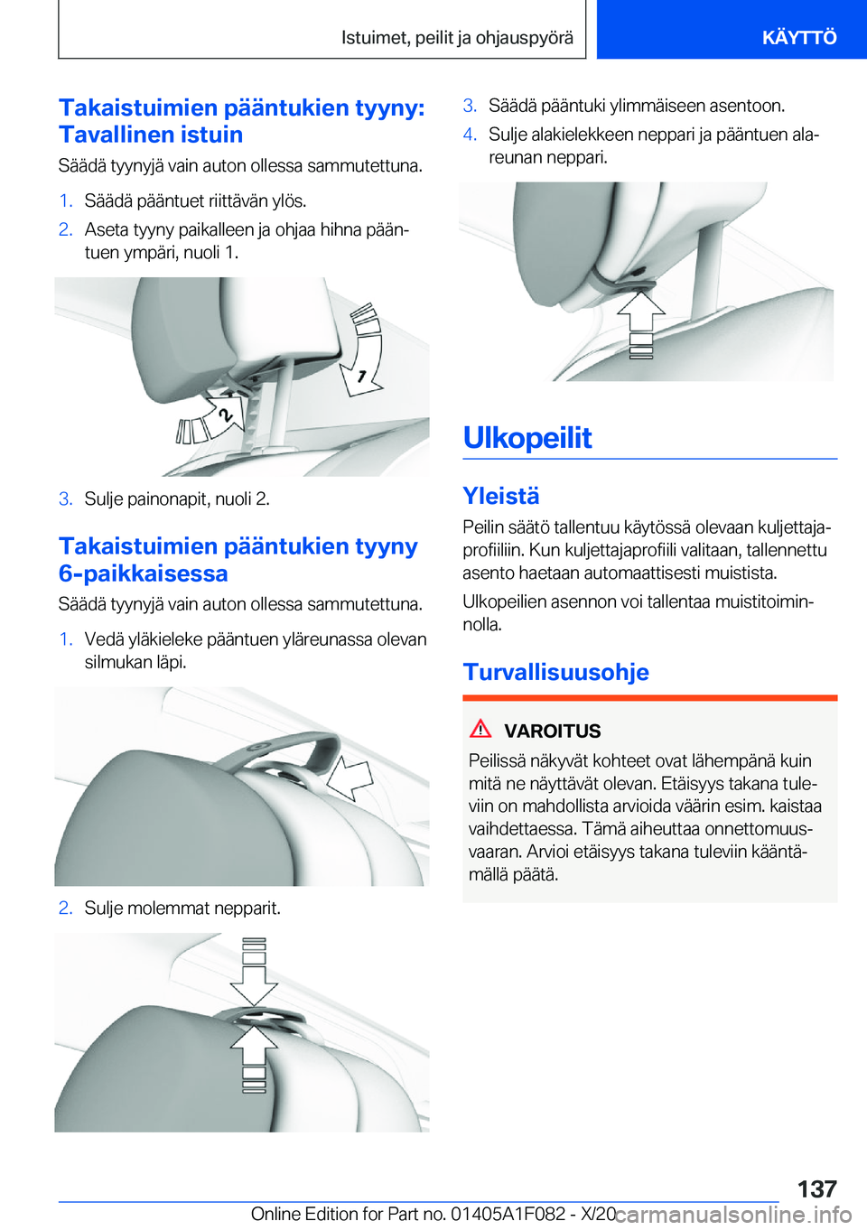 BMW X7 2021  Omistajan Käsikirja (in Finnish) �T�a�k�a�i�s�t�u�i�m�i�e�n��p�