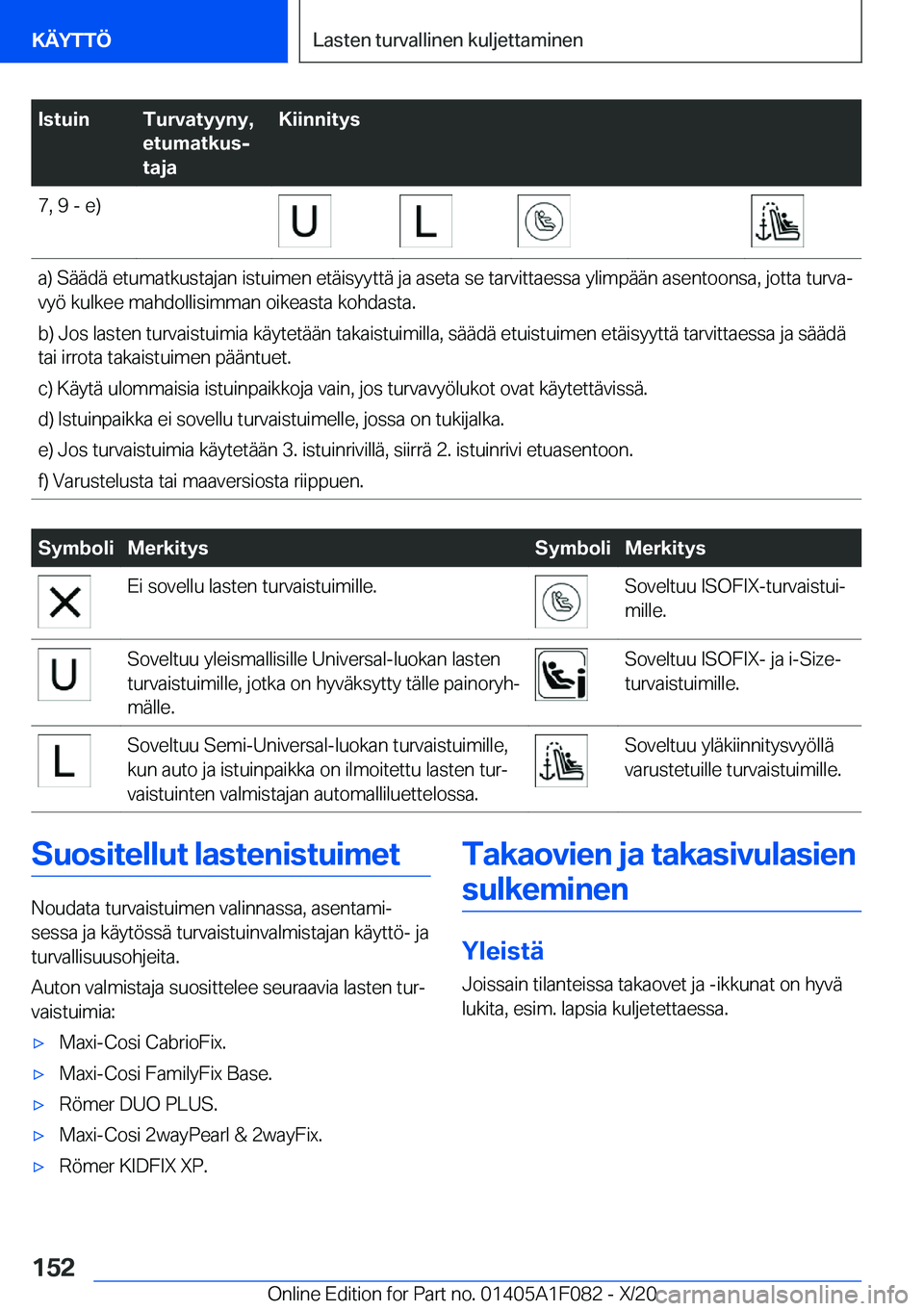 BMW X7 2021  Omistajan Käsikirja (in Finnish) �I�s�t�u�i�n�T�u�r�v�a�t�y�y�n�y�,
�e�t�u�m�a�t�k�u�sj
�t�a�j�a�K�i�i�n�n�i�t�y�s�7�,��9��-��e�)�a�)��S�