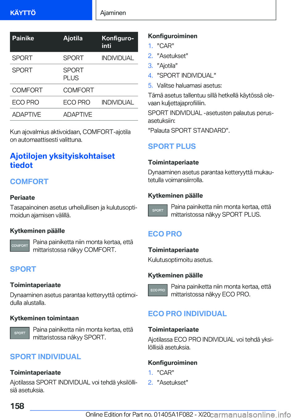 BMW X7 2021  Omistajan Käsikirja (in Finnish) �P�a�i�n�i�k�e�A�j�o�t�i�l�a�K�o�n�f�i�g�u�r�oj
�i�n�t�i�S�P�O�R�T�S�P�O�R�T�I�N�D�I�V�I�D�U�A�L�S�P�O�R�T�S�P�O�R�T
�P�L�U�S�C�O�M�F�O�R�T�C�O�M�F�O�R�T�E�C�O��P�R�O�E�C�O��P�R�O�I�N�D�I�V�I�D�U�A