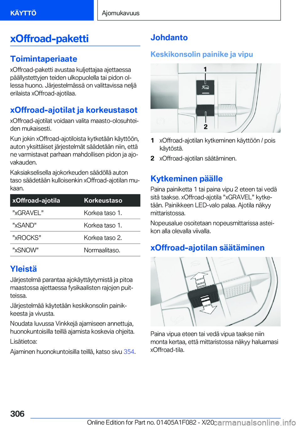 BMW X7 2021  Omistajan Käsikirja (in Finnish) �x�O�f�f�r�o�a�d�-�p�a�k�e�t�t�i
�T�o�i�m�i�n�t�a�p�e�r�i�a�a�t�e�x�O�f�f�r�o�a�d�-�p�a�k�e�t�t�i��a�v�u�s�t�a�a��k�u�l�j�e�t�t�a�j�a�a��a�j�e�t�t�a�e�s�s�a
�p�