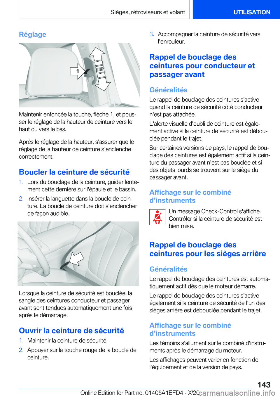 BMW X7 2021  Notices Demploi (in French) �R�é�g�l�a�g�e
�M�a�i�n�t�e�n�i�r��e�n�f�o�n�c�é�e��l�a��t�o�u�c�h�e�,��f�l�è�c�h�e��1�,��e�t��p�o�u�sj�s�e�r��l�e��r�é�g�l�a�g�e��d�e��l�a��h�a�u�t�e�u�r��d�e��c�e�i�n�t�u�r�e��v�