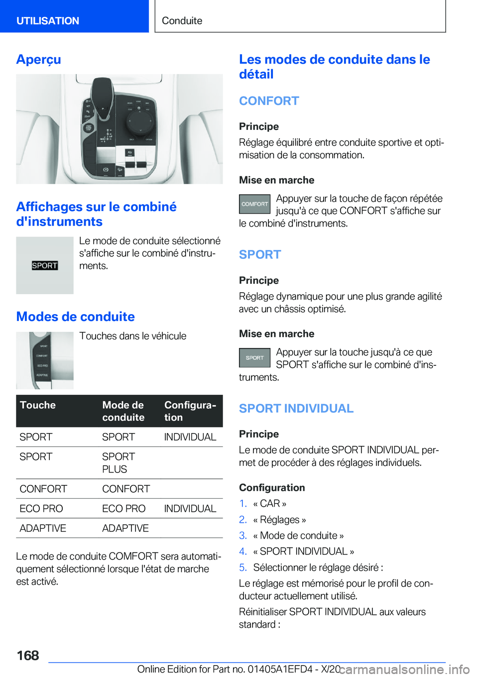 BMW X7 2021  Notices Demploi (in French) �A�p�e�r�ç�u
�A�f�f�i�c�h�a�g�e�s��s�u�r��l�e��c�o�m�b�i�n�é
�d�'�i�n�s�t�r�u�m�e�n�t�s
�L�e��m�o�d�e��d�e��c�o�n�d�u�i�t�e��s�é�l�e�c�t�i�o�n�n�é
�s�'�a�f�f�i�c�h�e��s�u�r��l�e�