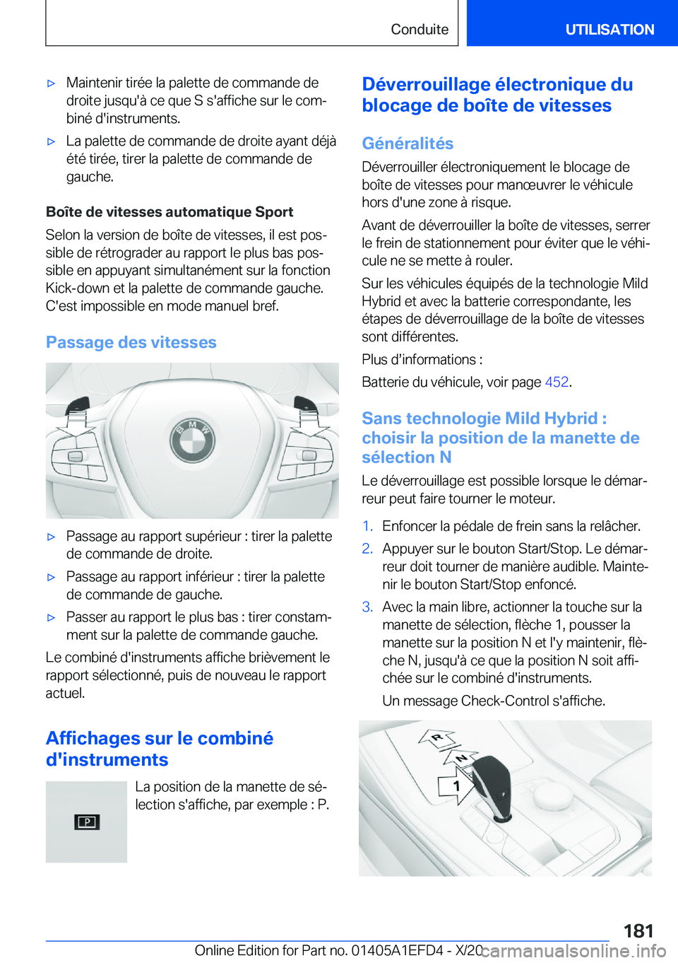 BMW X7 2021  Notices Demploi (in French) 'x�M�a�i�n�t�e�n�i�r��t�i�r�é�e��l�a��p�a�l�e�t�t�e��d�e��c�o�m�m�a�n�d�e��d�e
�d�r�o�i�t�e��j�u�s�q�u�'�