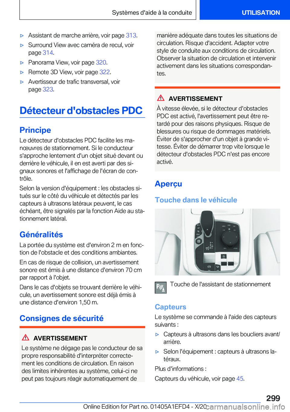 BMW X7 2021  Notices Demploi (in French) 'x�A�s�s�i�s�t�a�n�t��d�e��m�a�r�c�h�e��a�r�r�i�è�r�e�,��v�o�i�r��p�a�g�e��3�1�3�.'x�S�u�r�r�o�u�n�d��V�i�e�w��a�v�e�c��c�a�m�é�r�a��d�e��r�e�c�u�l�,��v�o�i�r
�p�a�g�e� �3�1�4�.
