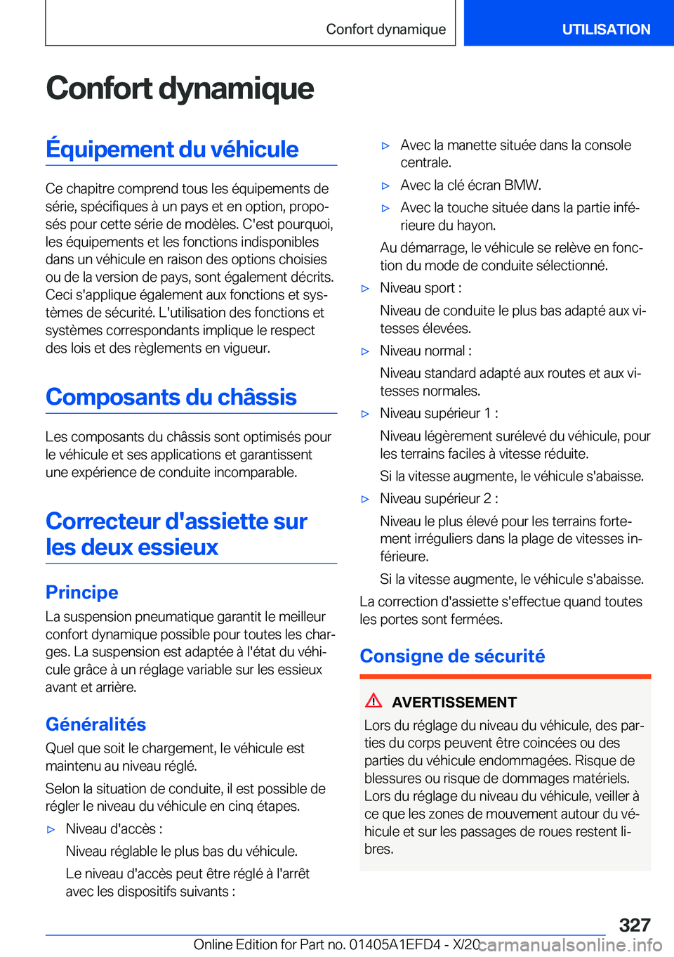 BMW X7 2021  Notices Demploi (in French) �C�o�n�f�o�r�t��d�y�n�a�m�i�q�u�e�