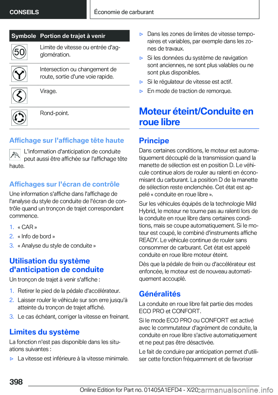 BMW X7 2021  Notices Demploi (in French) �S�y�m�b�o�l�e�P�o�r�t�i�o�n��d�e��t�r�a�j�e�t��